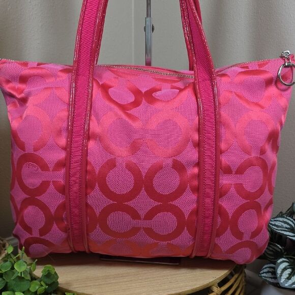 Coach Hot Pink Op Art C Signature Tote Bag - Picture 5 of 12